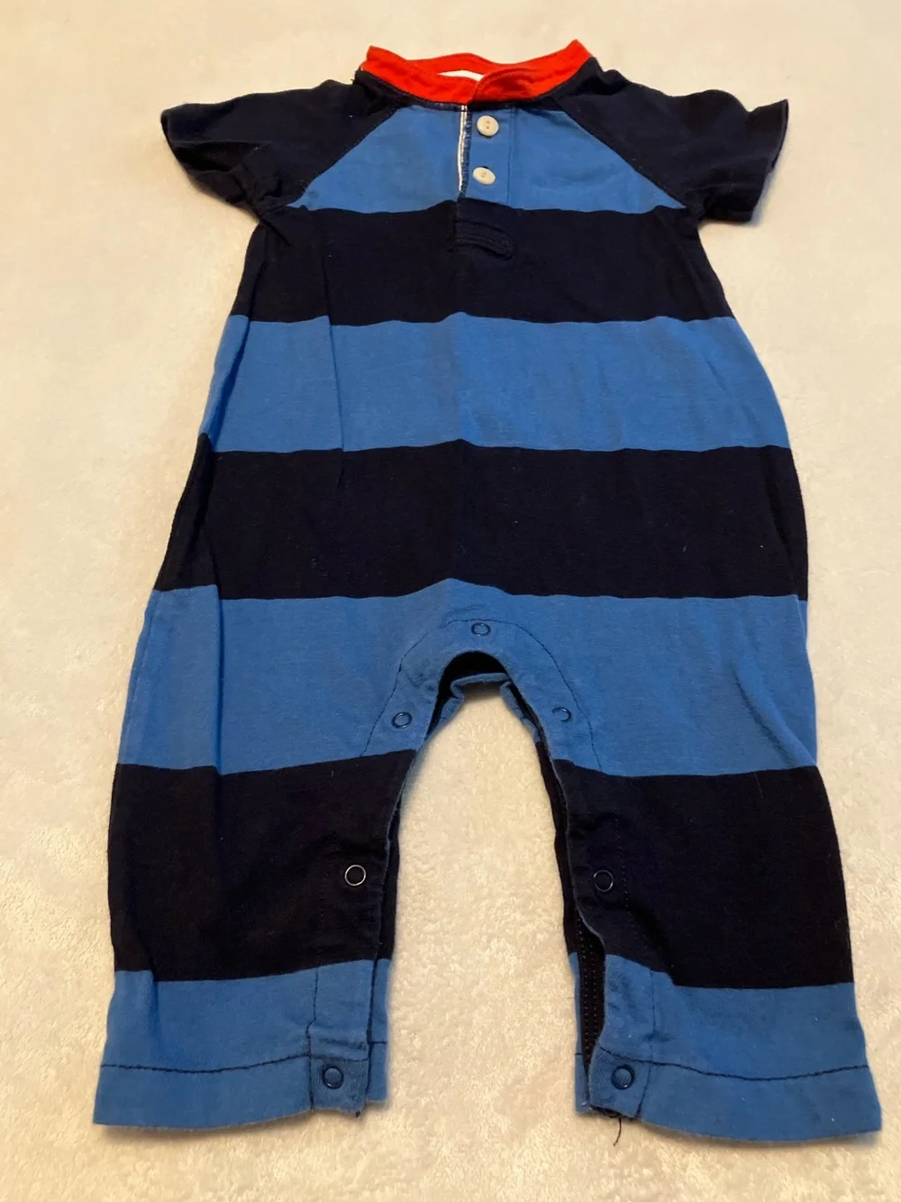 Striped Blue & Navy Baby One-Piece Romper